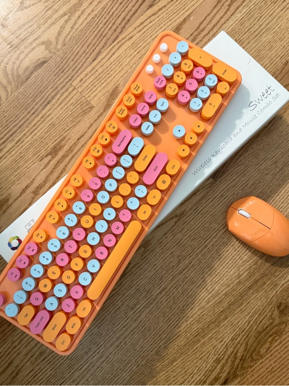 Orange Retro Round-Key Wireless Keyboard and Mouse Set